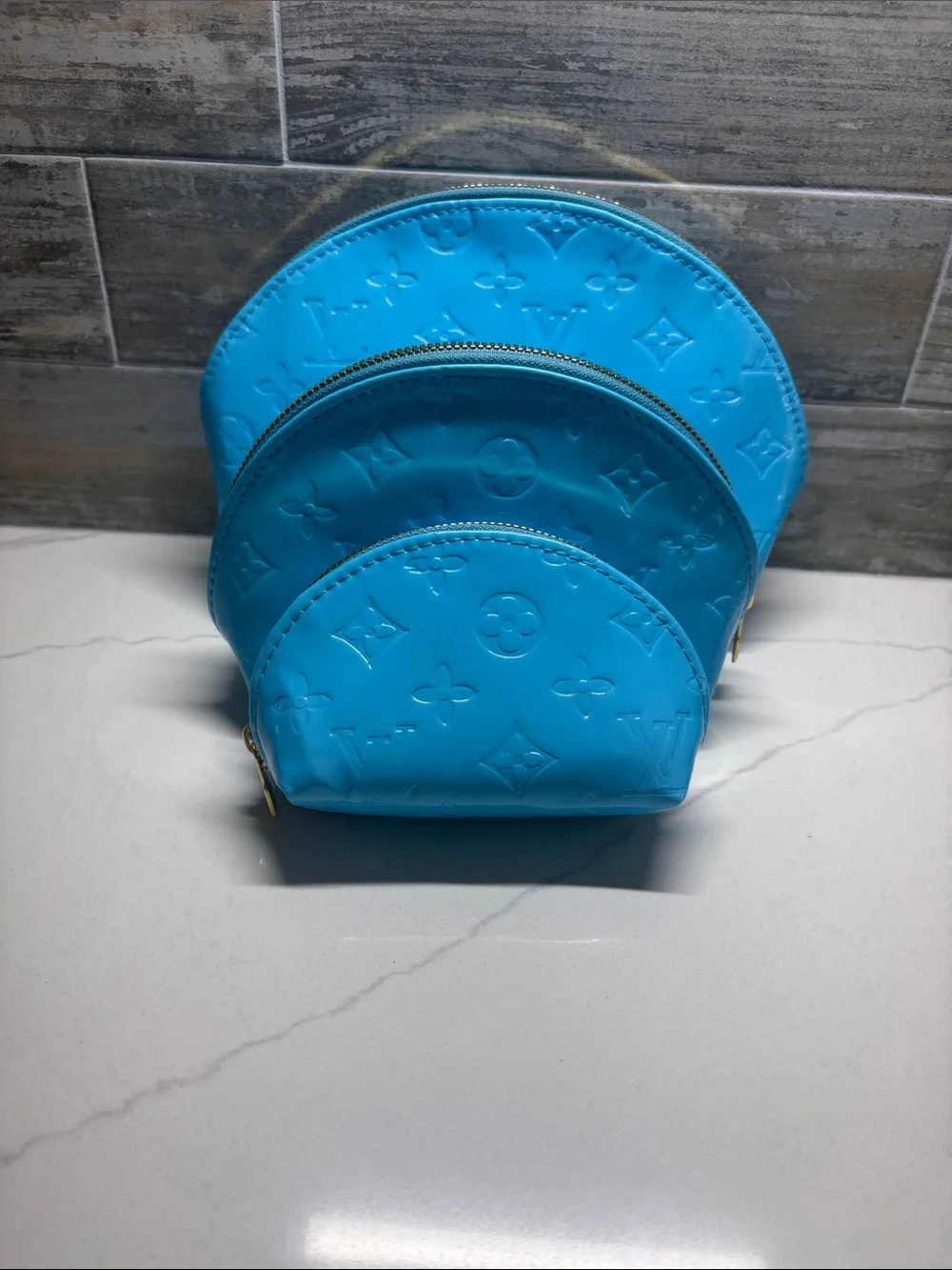 Louis Vuitton Turquoise Vernis Monogram Cosmetic Pouch Set of 4